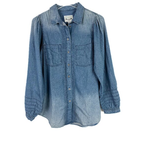 NWT American Eagle Denim Puff Sleeve Relaxed Buttondown Shirt Blue Size Small S - Picture 2 of 12